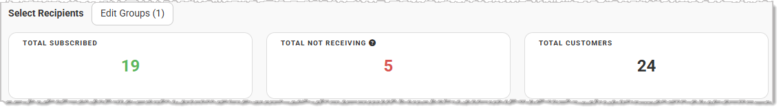 Image showing the number of recipients across selected Groups on the Create Email page of the  system.