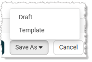Image showing the Save As options of Draft and Template on the Create Email page of the  system.