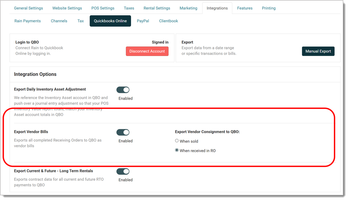 Image showing improvements to vendor consignment exports to QBO.