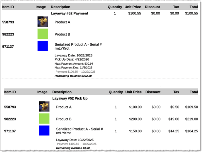 layaways on receipt form style improvements b