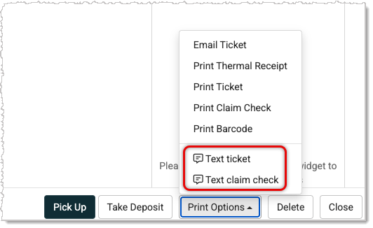 new text work order ticket or claim checks to customers