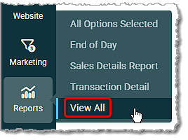 Image showing the View All option of the main Reports menu in the Rain POS system.