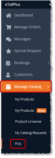 Image highlighting the Purchase Orders button in the Rain POS system's main menu.