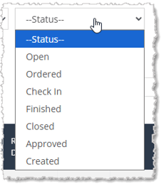 Image showing the Purchase Orders page Status filter in the Rain POS system.