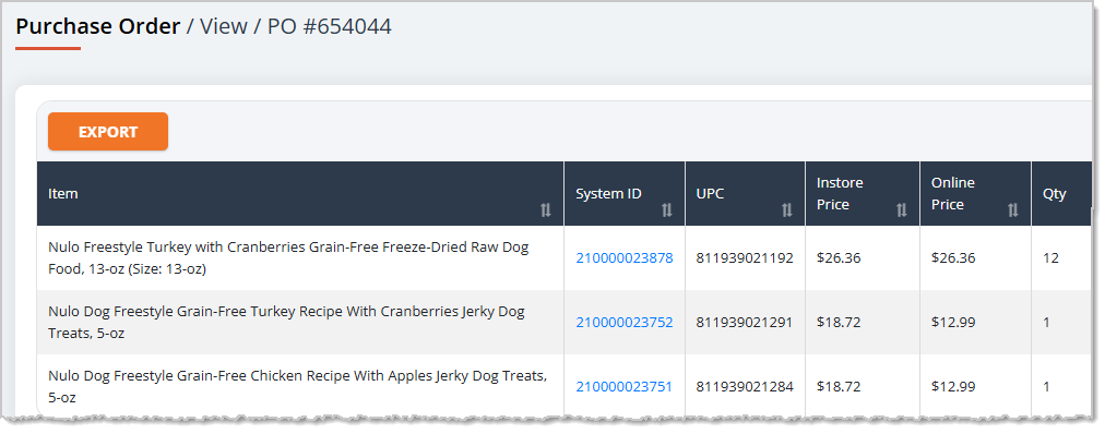Image showing the View page for a Purchase Order in the Rain POS system.